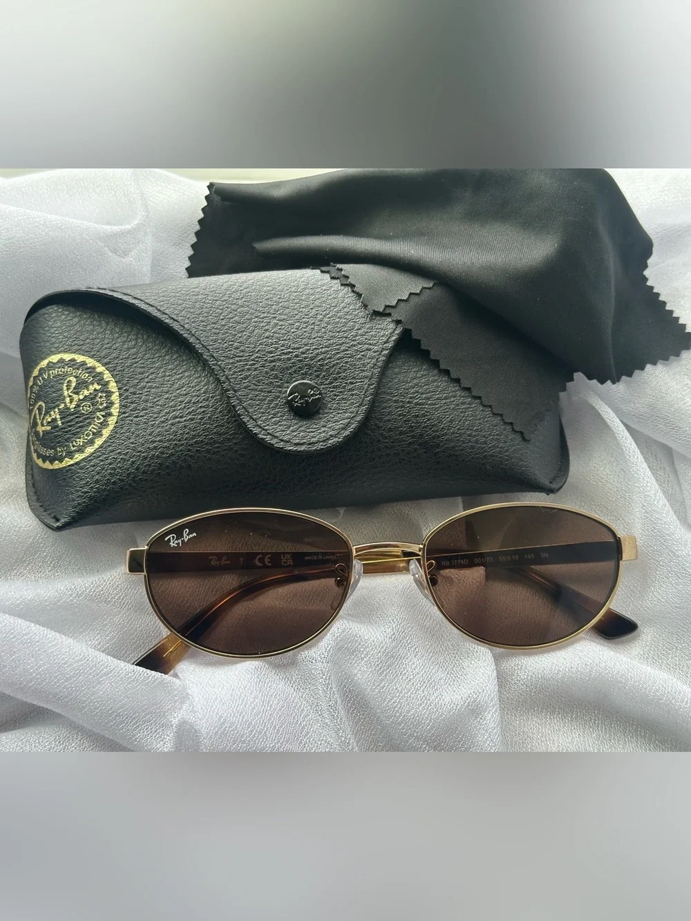 Ray-Ban RB3774D Gold Frame Brown Lens Oval Sunglasses